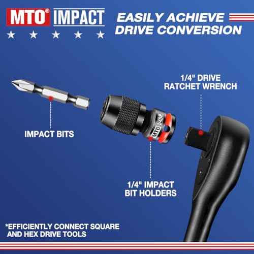MTO 1/4-Inch Square Drive to 1/4-Inch Hex Socket Adapter, Quick Release Impact Bit Holder, for Impact Wrench Ratchet, CR-MO