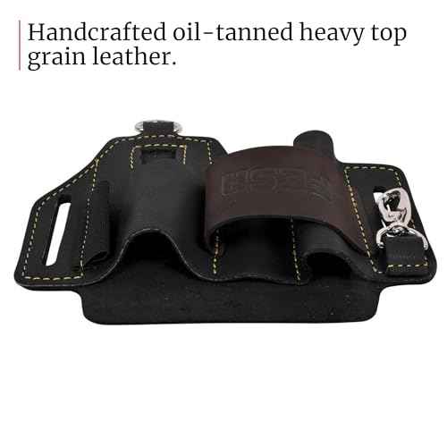 FESA Leather Multitool Sheath for Belt - Leather EDC Pouch Organizer for Tactical Pocket Knife, Flashlight & Pen - with Swivel Snap Hook - Work & Everyday Use Utility EDC Belt Pouch for Men