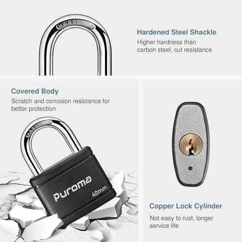 Puroma 2 Pack Keyed Padlock with 3 Keys Alike, 1.1 Inch Locker Lock 40mm Heavy-Duty Locks for Gate Fence Hasp Cabinet Toolbox School Gym Locker (Black)