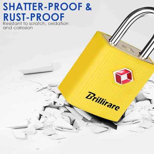 4 Pack TSA Approved Luggage Locks with Keys, Travel Padlock, Zinc Alloy Waterproof Keyed Lock, TSA Outdoor Metal Lock for Lockers, Bags, Backpack, Gym, Gate-Yellow
