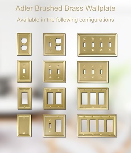 OKAWYC Single Duplex Metal Outlet Switch Cover Brushed Brass 4-Pack - Decorative Wall Plate for Receptacle and Light Switch, Durable & Easy to Install