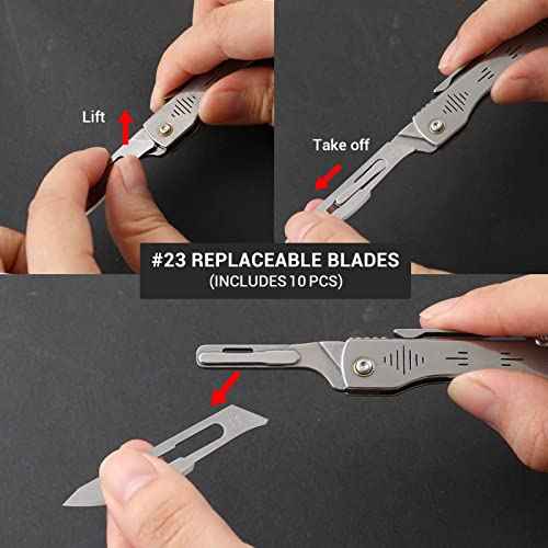 Folding Scalpel Knife, Scalpel Pocket Knife, Scalpels Surgical with 10pcs #23 Replaceable Razor Blades, Bottle Opener - Bread Lame Dough Scoring Tool, EDC Utility Knives, Small Keychain Knives for Men Outdoor Skinning