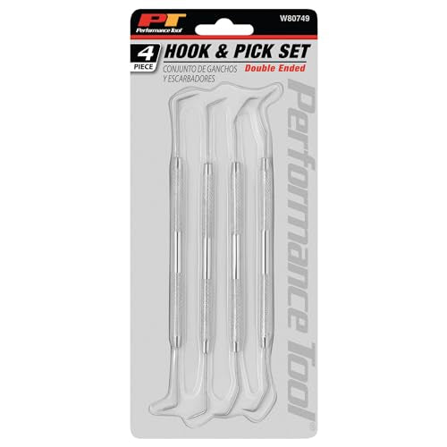Performance Tool W80749 4-Piece Precision Pick & Hook Set with Stainless Steel Tips - Ideal for Jewelers, Mechanics, Fishermen, Gun Repairs, and More