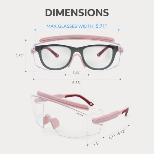 Pink UKNOW Safety Goggles Over Glasses Anti-Fog Protective Eyewear with Clear Wraparound Lens
