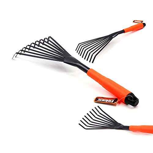 Steel Hand Rake Soil Tiller with Ergonomic Handle, Small Leaf Rake Great for Gardening, Cultivating, Garden Sweep Yard Flower Beds