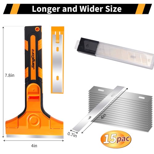 4" Razor Blade Scraper Tool ? Wide Scraper Tool with 15 Extra Replacement SK5 Blades,Glass Cleaner for Stove Tops, Windows, Paint Removal and Adhesive Residues