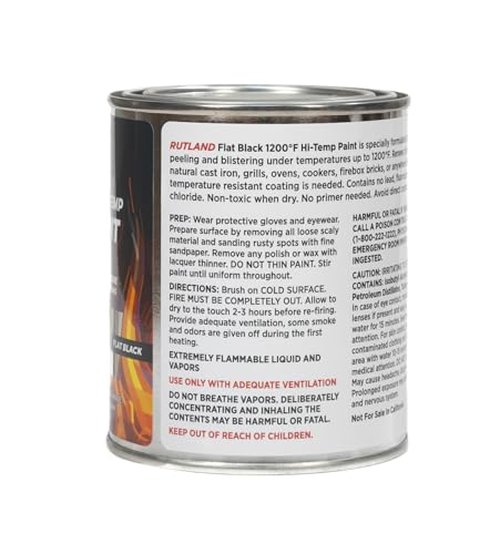 Rutland Products, Black Rutland 1200-Degree F Brush-On Flat Stove Paint, 16 Fluid Ounce, Fl Oz (Pack of 1)