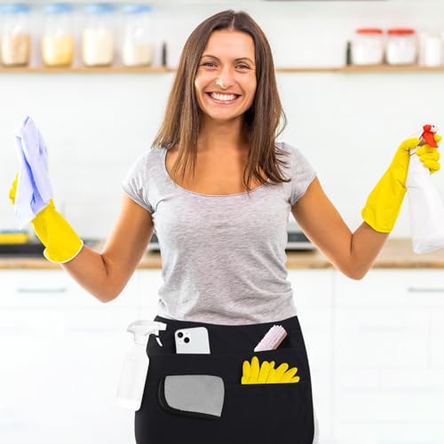 2 Pcs Delantales Para Limpieza, 5 Pocket Waterproof Cleaning Apron for Limpieza Housekeeping with 4 Pcs Sponge