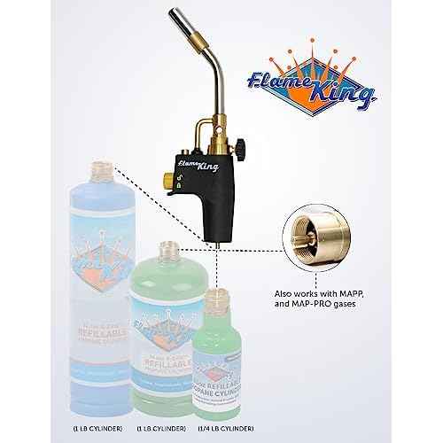 Flame King FK8500CGA High Intensity Propane Torch Head for Soldering, Brazing, Plumbing, Lighting Charcoal/Fire Pits, Compatible with 1LB Cylinders, MAPP, and MAP-PRO