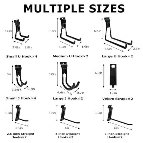 Slatwall Accessories, 22 Pack Heavy Duty Steel Slatwall Hooks, Multi-Size Slat Wall Hanging Hooks for Ladders, Bikes, Garage and Garden Tools (ProSlat & Slatwall Panel Compatible)
