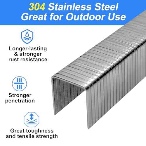 20 Gauge 304 Stainless Steel T/50 Staples - 3/8" Crown Upholstery Staples, 1/4"~9/16" Leg Length, 1008 Counts, Compatible with Staple Gun & T-50 Stapler (1/4"-1008 pcs)