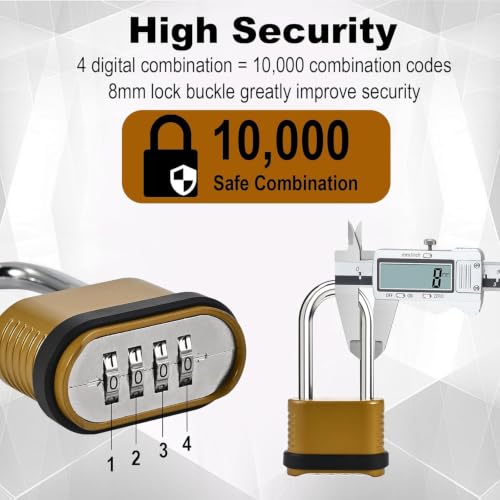 2pcs Heavy Duty Weatherproof Long Shackle Combination Padlocks - Secure & Rust-Resistant