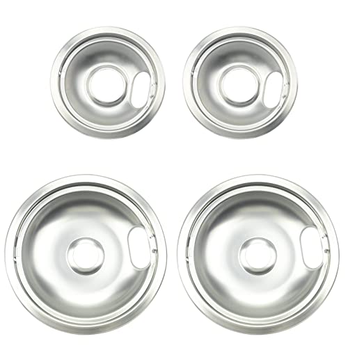 Mejiao 4 Pack 6" & 8" Electric Stove Burner Drip Pans - Chrome Replacement for Whirlpool W10278125 W10196405/06 (Drip Pan New Variant)