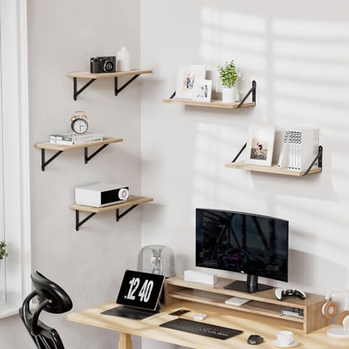 COCOYA Black 4x3 Wall Shelf Brackets 6 Pack with Screws & Anchors