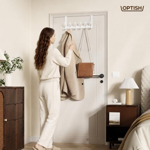 Optish Over The Door Hooks White 1Pack - Space-Saving Bathroom & Closet Organizer