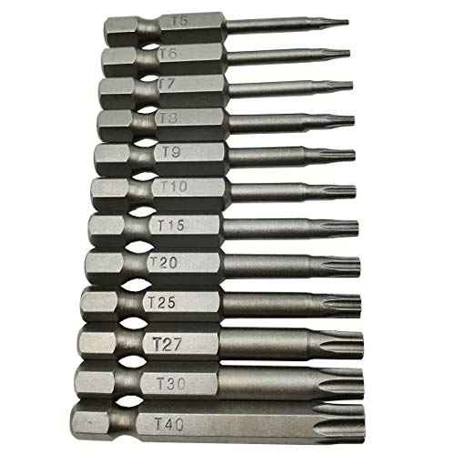Torx Head Screw Driver Bit 12 Pcs Security Torx bit set T5 T6 T7 T8 T9 T10 T15 T20 T25 T27 T30 T40 Size 2 inch Length 1/4 Hex Shank S2 Steel Magnetic Star 6 Point Screwdriver bit set