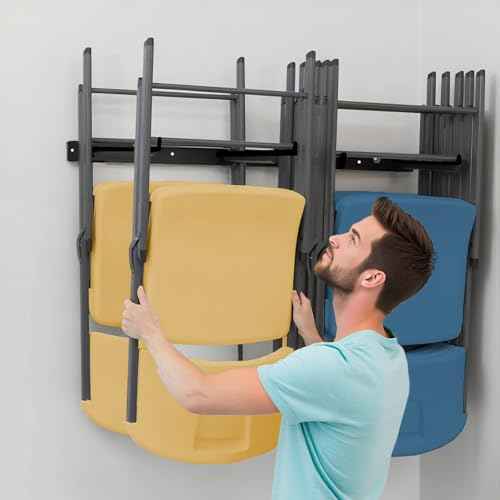 Garage Tool Organizer Wall Mount, 2Pack Folding Chair Storage Rack, Heavy Duty Garden Tool Holder for Hanging Shovel Rake Broom Ladder