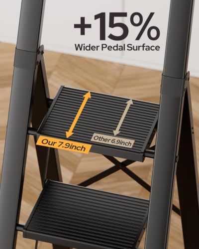 Black Foldable 6 Step Ladder Stool - Lightweight Aluminum, Anti-Slip, 300 lbs Capacity