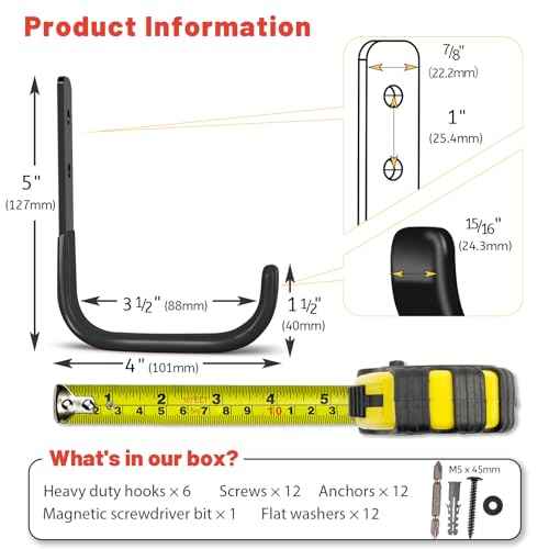 Garage Hooks 4 Inch, 6 Pack Heavy Duty Wall Hooks for Hanging, Ladder Hangers for Garage Wall Mount, Steel J Utility Garden Hose Holder Tool Organizers and Storage(55lbs)