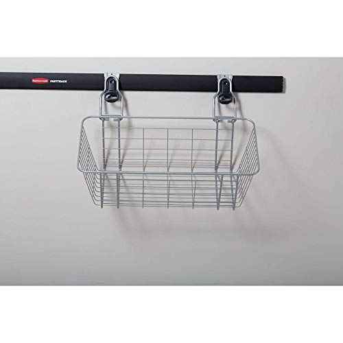 Rubbermaid Garage FastTrack Wire Mesh Basket Wall Mounted Storage System Holds up to 50 pounds Satin Nickel for Tool/Toy/Sports Equipment
