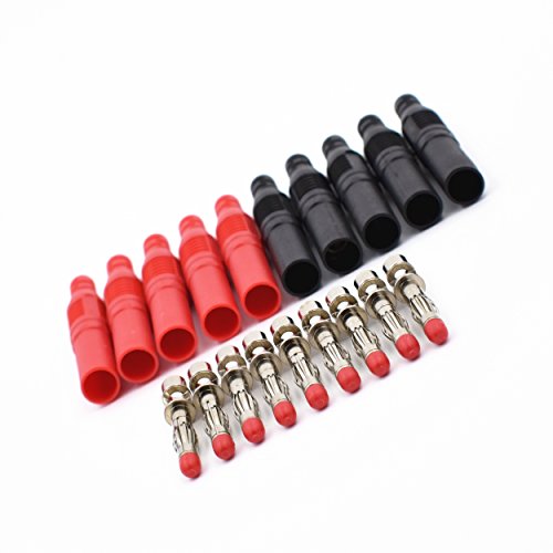 10Pcs Red and Black Insulated 4mm Banana Plug Connectors for Multimeter Test Leads