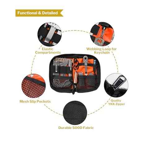 VIPERADE VE10 EDC Pouch Small Pocket Tool Pouch with 10 Compartments, Men's Pocket Organizer for Multitools, EDC Organizer with Patches Area for DIY