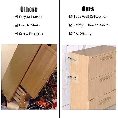 No Drill Furniture Anchors 6 Packs Anti Tip Furniture Straps Kit Adhesive Furniture Wall Anchors for Baby Proofing, Secure Bookcase Dresser Shelf Cabinet Wall