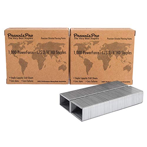 PraxxisPro PowerForce-175 Heavy Duty Staples Refill 3/4" Leg 2000 Count - Compatible with Most Heavy Duty Staplers