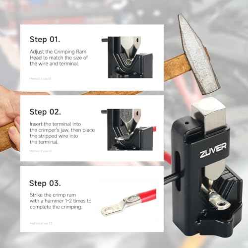 Hammer Lug Crimper Tool for 8 AWG to 4/0 AWG Battery and Welding Cables - Heavy Duty Crimping for Electrical and Automotive Applications
