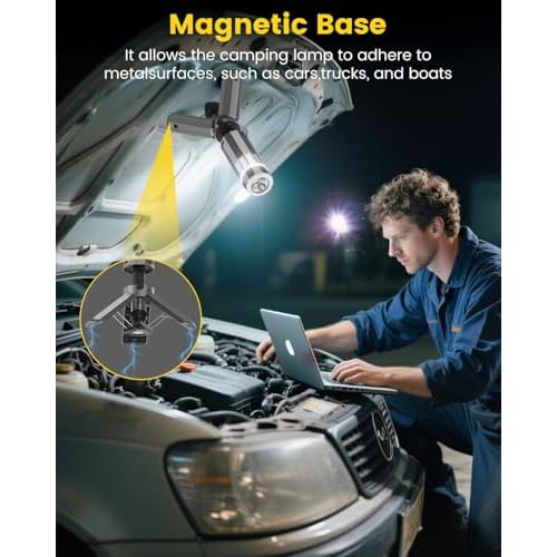 Camping Lantern Telescopic - Camping Light with 12000mAh Battery Magnetic Base, 3 Light Modes, Waterproof Rechargeable LED Hiking, Emergency, Outdoor & Indoor Use