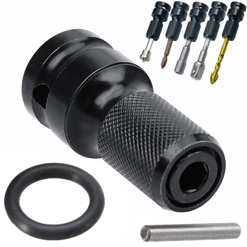 8Pcs Set 1/2 inch Square Drive to 1/4 inch Hex Female Socket Adapter Conversion Chuck Adapter Pins and Washers Magnetic Double Ended Screwdriver Bits Suitable for Impact Air and Electric Wrench