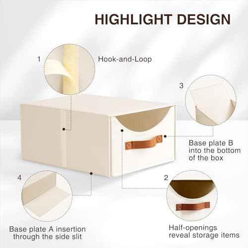 Stackable Storage Drawers - Collapsible Storage Bins with Drawers, 4 Pack Closet Shelf Organizer Basket, Fabric Pull Out Organizer for Bedroom, Living Room, Dorm, Beige