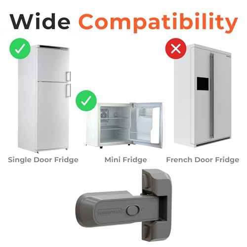 2-Pack Child Proof Fridge Lock with Adhesive - No Tools Required - Refrigerator Lock for Kids - Freezer Latch to Keep Door Closed - for Toddlers, Cats, & Dogs.