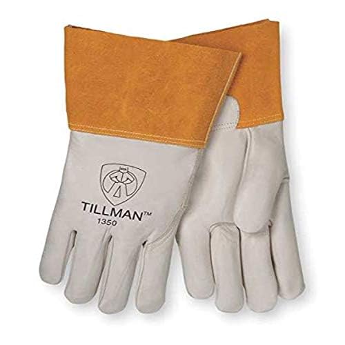 John Tillman and Co Tillman Medium 11 12" Pearl and Gold Heavy Duty Top Grain Cowhide Unlined MIGTIG Welders Gloves with 4" Cuff and Kevlar Thread Locking Stitch (Carded), 1350M