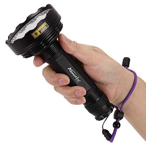 Alonefire SV128 395nm UV Flashlight 128 LEDs Woods Lamp Ultraviolet Black Light for Pet Urine Detection, Scorpion Detection, Dry Stain, Bedroom, Fishing with UV Protective Glasses, 6PCS AA Battery