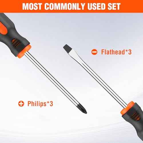 ValueMax 6-Piece Magnetic Screwdriver Set, 3 Phillips and 3 Flat Tip Screwdrivers, Non-slip Handle Screw Driver Set Kit