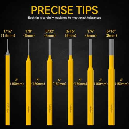 Renekton 6-Piece Pin Punch Set (1/16 1/8 5/32 3/16 1/4 5/16) - Heavy Duty Tool for Watch Repair, Automotive, Jewelry & Craft, Chrome Vanadium Steel