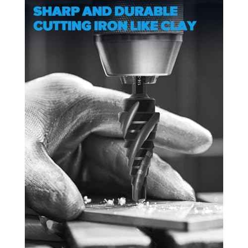 1/4-3/4 Inch Four Spiral Flute Step Drill Bit, M2 High Speed Steel 1/4" Hex Shank Step Drill Bit for Metal, Steel, Aluminum, Plastic Hole Drilling Cutting, 9 Step Size Step Bit