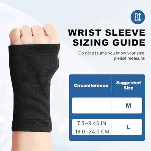 Palm Brace Wrist Support Sleeves (1 Pair), Everyday Use Wrist Brace, Compression Carpal Tunnel for Wrist Pain Relief, Fitness Gloves, Sports Glove, Wrist Brace for Men and Women (Black Large)