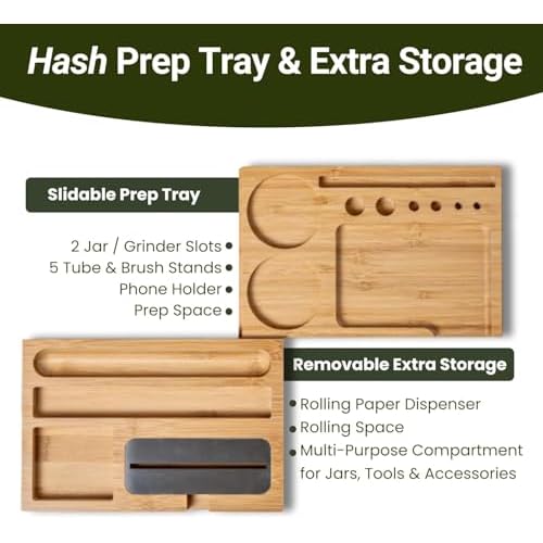 Stash Box Bamboo Storage Box with Combination Lock ? Wooden Organizer Box with Removable Tray, Glass Jars & Accessories, Decorative Lockable Bamboo Box with Lid,Home Kitchen Pantry Stashbox Wood Chest