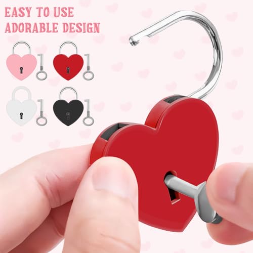 4Pcs Multicolor Mini Heart Locks, Sturdy and Durable Heart Shaped Lock, Cute Diary Lock and Key Set for Schoolbag, Jewelry Box, Suitcase