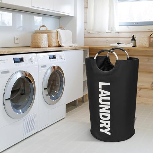 DOKEHOM 90L Collapsible Laundry Basket Bag with Soft Handle, Black