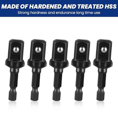 1/2 Impact Socket Adapter Set, 5PCS Black Drill Sockets Adapter 1/4 to 1/2 Drive Adapters Kit for Impact Driver Automotive DIY Extension Socket Bits Handle Nut Driver and Drills(1/2 Square Tip)