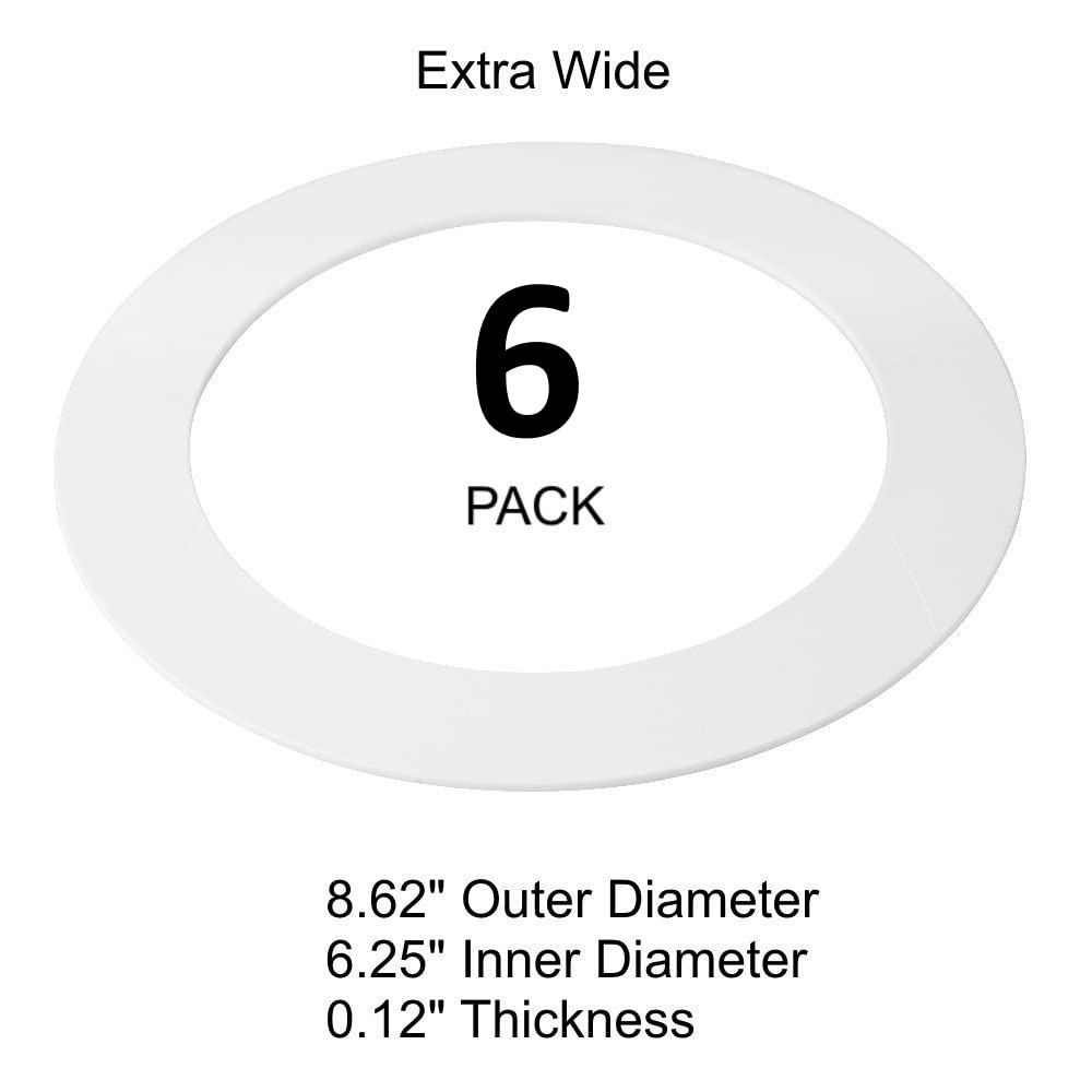 6 Pack Gloss White Goof Trim Ring for 8" Inch Recessed Can Lighting Down Light, Outer Diameter 8.6 Inches, Inner Diameter 6.2 Inches