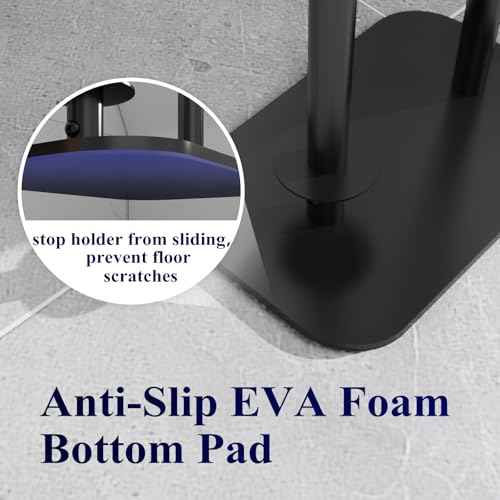 Kitsure Toilet Paper Holder Free Standing ? Rustproof Metal Toilet Paper Stand for 4 Rolls with Anti-Slip Base and Shelf for Phone & Small Items, Bathroom Organizers and Storage, Medium, Black