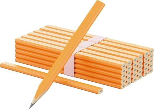 Ropro 25 Pack Flat Carpenter Pencils with 15cm Ruler — HB Graphite, Yellow, Octagonal