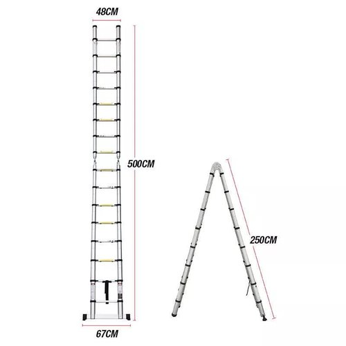 16.5FT Aluminum Telescoping Extension Ladder 330lbs Capacity A-Frame 5m (2.5M+2.5M)