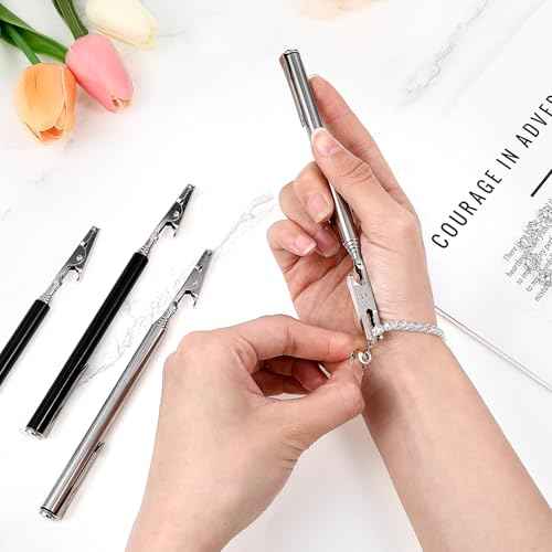 4Pcs Stainless Steel Alligator Clips, Telescopic Metal Wire Clamp, Bracelet Helper Tool with Pen Clip, Extended Clip for Mechanic Jewelry Home Repair Jewelry Fastening Picking Items