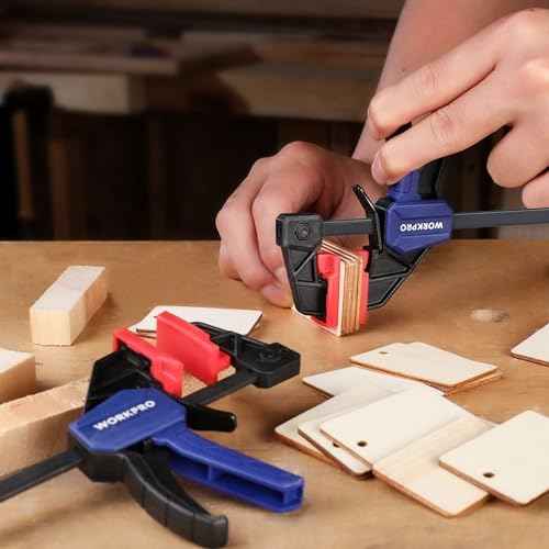 WORKPRO 6" Mini Bar Clamps for Woodworking, One-Handed Clamp/Spreader, Light-Duty Screw-Change F Clamp with 50lbs Load Limit, 2PC