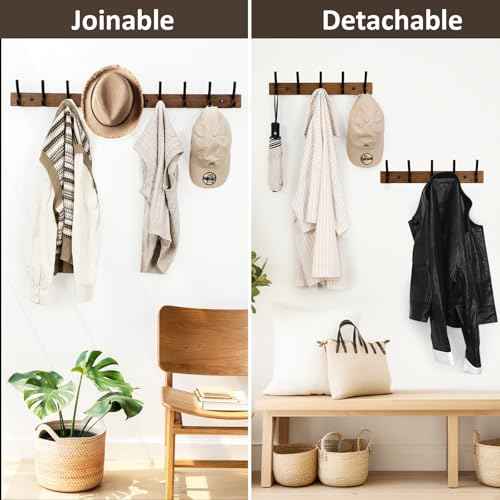 Coat Rack Wall Mount, 16.5 Inches Wood Coat Hooks Wall Mount, Wall Coat Rack with 5 Hooks, Hat Rack Wall Hooks for Hanging Coat, Bag, Towel (1Pack, Brown)